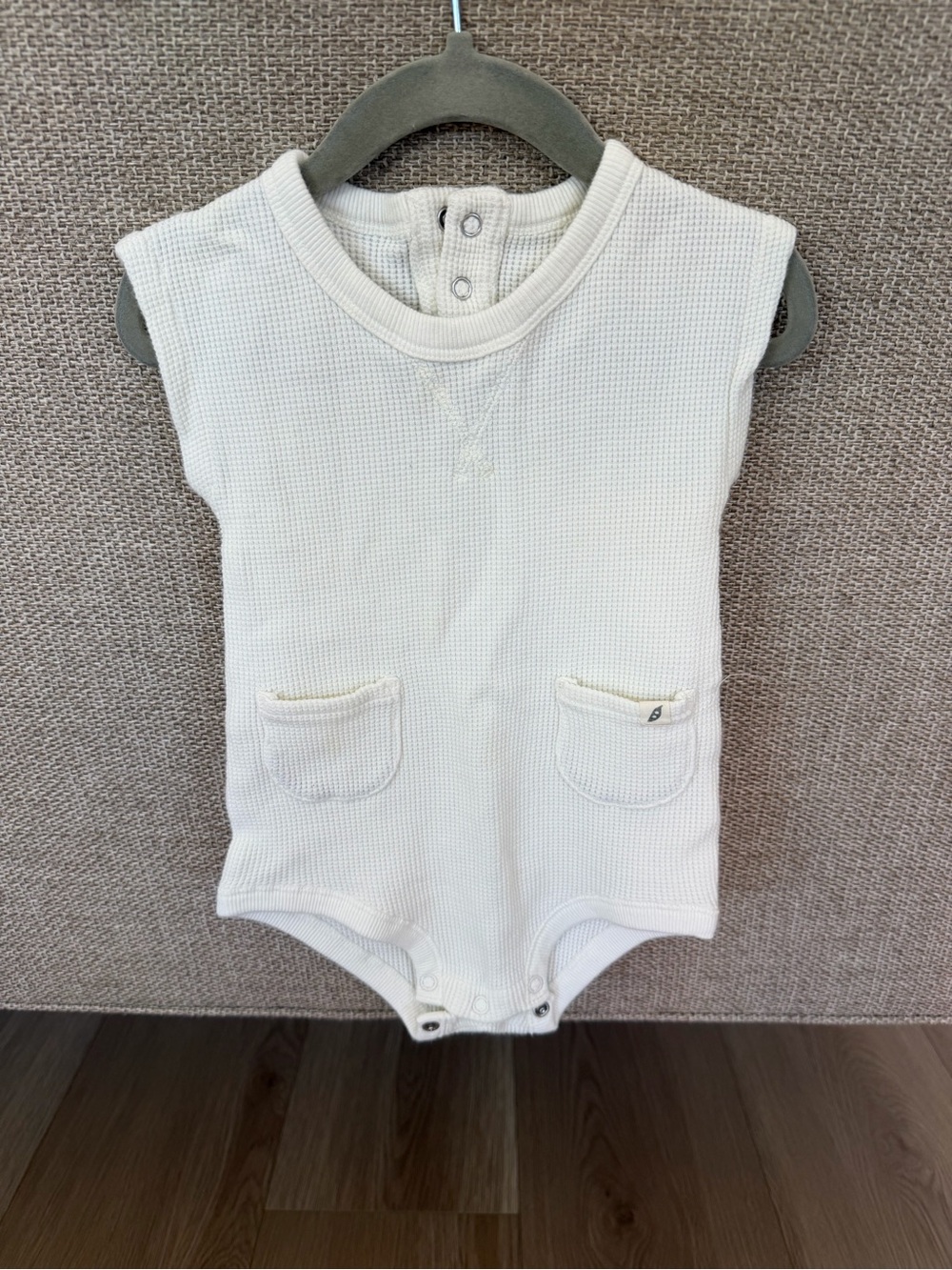 Sleeveless Cream Waffle-Knit Baby One-Piece